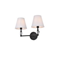 Bethany 2 Lights Bath Sconce In Black With White Fabric Shade