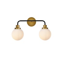 Hanson 2 Lights Bath Sconce In Black With Brass With Frosted Shade