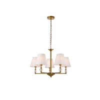 Bethany 5 Lights Pendant In Brass With White Fabric Shade