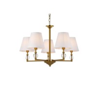 Bethany 5 Lights Pendant In Brass With White Fabric Shade