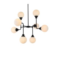 Hanson 8 Lights Pendant In Black With Frosted Shade