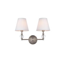 Bethany 2 Lights Bath Sconce In Satin Nickel With White Fabric Shade