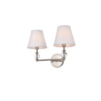 Bethany 2 Lights Bath Sconce In Satin Nickel With White Fabric Shade