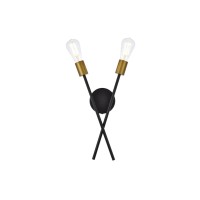 Armin 2 Lights Wall Sconce In Black With Brass