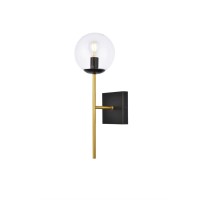 Neri 1 Light Black And Brass And Clear Glass Wall Sconce