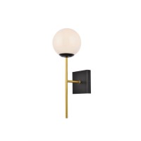 Neri 1 Light Black And Brass And White Glass Wall Sconce