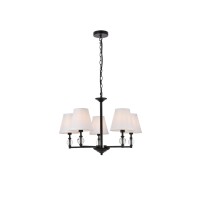 Bethany 5 Lights Pendant In Black With White Fabric Shade