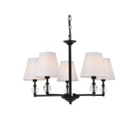 Bethany 5 Lights Pendant In Black With White Fabric Shade