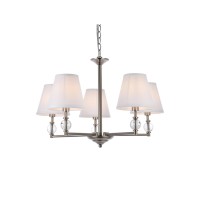 Bethany 5 Lights Pendant In Satin Nickel With White Fabric Shade