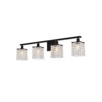 Phineas 4 Lights Bath Sconce In Black With Clear Crystals