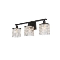 Phineas 3 Lights Bath Sconce In Black With Clear Crystals