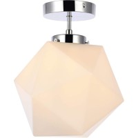 Living District Ld2347C Lawrence 1 Light Chrome & White Glass Flush Mount