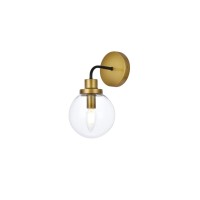 Hanson 1 Light Bath Sconce In Black With Brass With Clear Shade