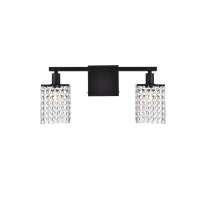 Phineas 2 Lights Bath Sconce In Black With Clear Crystals