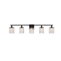 Phineas 5 Lights Bath Sconce In Black With Clear Crystals