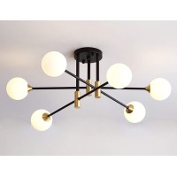 Dellemade Modern Sputnik Chandelier, Xd00958 6 Lights Mid-Century Ceiling Light,Frosted White Globe Pendant Light Fixture