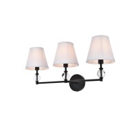 Bethany 3 Lights Bath Sconce In Black With White Fabric Shade