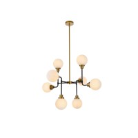 Hanson 8 Lights Pendant In Black With Brass With Frosted Shade