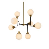 Hanson 8 Lights Pendant In Black With Brass With Frosted Shade