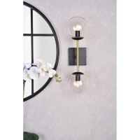 Neri 2 Lights Black And Brass And Clear Glass Wall Sconce