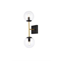 Neri 2 Lights Black And Brass And Clear Glass Wall Sconce