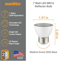 Sunlite 45163 Led Par16 Short Neck Recessed Spotlight Bulb, 7 Watt, (60W Halogen Replacement), 550 Lumens, Medium (E26) Base, Dimmable, Etl Listed, 3000K Warm White, 6 Count