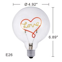 Darksteve - Simple Love Decorative Light Bulb - Edison Light Bulb, Antique Vintage Style Light, G80 Size, E26 Base, Non-Dimmable (3W/110V)