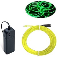 Maxlax El Wire Lemon Green 328Ft10M Portable Battery Pack Neon Lights Strip 360 Cuttable Glowing Rope Lights For Parties Hal