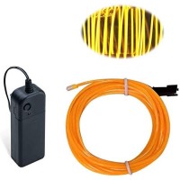 Maxlax El Wire Yellow 328Ft10M Portable Battery Pack Neon Lights Strip 360 Cuttable Glowing Rope Lights For Parties Hallowee