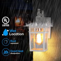 Leonlite Dusk To Dawn Outdoor Wall Light, E26 Base, Waterproof Anti-Rust Exterior Light Fixture, Water Ripple Glass Shade Porch Light For Garage, Doorway, Ul Listed, Black, Pack Of 2