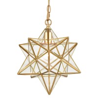 Danseer Moravian Star Light Modern Brass Pendant Light 14 Inches With Clear Glass Shade