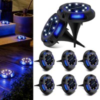 Raising Witt Solar Ground Lights Outdoor 8 Packs Led Disk Lights Solar Powered Waterproof In-Ground Lights For Garden Deck Stair Step Lawn Patio Driveway Walkway Pathway Yard Decoration (White + Blue)