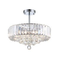 Siljoy Modern Crystal Ceiling Light Fixture, Semi Flush Mount Round Chrome Chandelier With 5 Light, Led Ceiling Lamp For Bedroom Dining Room Living Room Dia 15.7