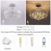 Siljoy Modern Crystal Ceiling Light Fixture, Semi Flush Mount Round Chrome Chandelier With 5 Light, Led Ceiling Lamp For Bedroom Dining Room Living Room Dia 15.7