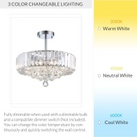 Siljoy Modern Crystal Ceiling Light Fixture, Semi Flush Mount Round Chrome Chandelier With 5 Light, Led Ceiling Lamp For Bedroom Dining Room Living Room Dia 15.7