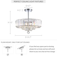 Siljoy Modern Crystal Ceiling Light Fixture, Semi Flush Mount Round Chrome Chandelier With 5 Light, Led Ceiling Lamp For Bedroom Dining Room Living Room Dia 15.7