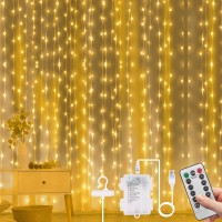 Vicloon Fairy Curtain Lights,300 Led Warm White Curtain Lights,8 Modes 98A98Ft Waterproof Window Curtain String Light Usb&Battery Powered With Remote Control,String Lights Curtain For Indoor,Outdoor