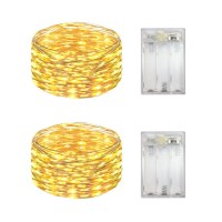 Everfit Lighting 2 Pack Battery Operated Mini Lights,Indoor Led Fairy Lights With Timer 6 Hours On18 Hours Off For Wedding Party Decorations,50 Count Leds,18 Feet Silver Wire (Yellow)