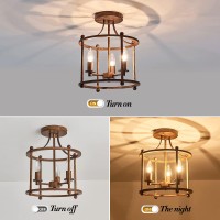 Uofus 3Light Farmhouse Vintage Semi Flush Mount Ceiling Light Fixtures In Rustic Bronze Metal Chandelier For Island Living Room