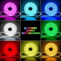 Shine Decor 12V Led Rgb Neon Rope Lights Dimmable, 16.4Ft Silicone Strip Lighting Remote Control, Flexible Hardwired Led Neon Light Color Changing For Custom Signage Bedroom Gaming Room Party