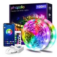 Phopollo Bluetooth Led Strip Lights 100Ft (2 Rolls Of 50Ft), 5050 Rgb Color Changing Led Lights For Bedroom, Kitchen Decoration, App Control And Music Sync.