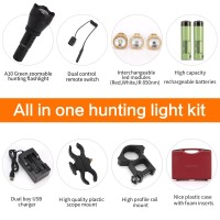 Lumenshooter A10 Ultimate 1000 Lumens Green Hunting Light Flashlight With Rubber Halo Shield, Red White 850Nm Infrared Ir Torch, Long Range Zoomable Scope Light For Predator, Coyote, Varmint, Hog