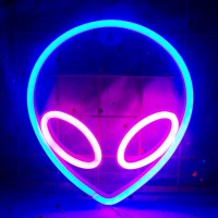 Qiaofei Alien Neon Light Led Neon Signs For Kids Room Bedroom Hotel Shop Restaurant Game Office Wall Art Decoration Sign Birthday (Blue-Pink)