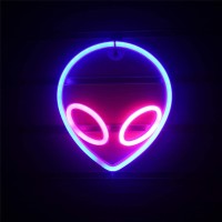 Qiaofei Alien Neon Light Led Neon Signs For Kids Room Bedroom Hotel Shop Restaurant Game Office Wall Art Decoration Sign Birthday (Blue-Pink)