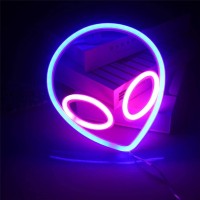 Qiaofei Alien Neon Light Led Neon Signs For Kids Room Bedroom Hotel Shop Restaurant Game Office Wall Art Decoration Sign Birthday (Blue-Pink)