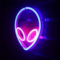 Qiaofei Alien Neon Light Led Neon Signs For Kids Room Bedroom Hotel Shop Restaurant Game Office Wall Art Decoration Sign Birthday (Blue-Pink)