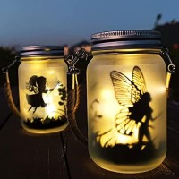 Alritz 2 Pack Solar Lantern Fairy Lights, Garden Ornament Lights - Outdoor Hanging Frosted Glass Mason Jar Lights For Tree, Table, Yard, Garden, Patio, Lawn (Warm)