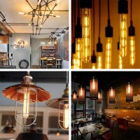 4 Pack T10 Led Bulb 8W Dimmable E26 Base Tubular Light Bulb 2700K Warm White 75W Equivalent 800Lm T10 Bulb For Rustic Pendant, Wall Scones Tube Light Bulbs Desk Lamp Vintage Edison Long Light Bulb