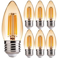 6 Pack Candelabra Led Bulbs 6W E26 Base Amber Led Bulb Dimmable 60W Equivalent 2200K Led Bulb E26 Chandelier Bulbs Vintage Edison Bulb For Home Decorative Light Bulb, Bathroom, Bedroom Living Room