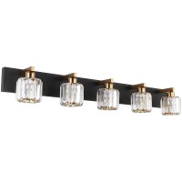 Aipsun Crystal Bathroom Vanity Light Black Bath Lighting Fixtures Modern Vanity Light 5 Lights Crystal Vanity Light For Bathroom(Exclude Bulb)